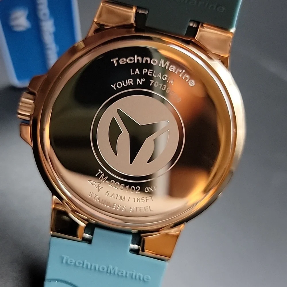 NEW TM-225103 TechnoMarine La Pelagia Men's Watch 43mm Black Teal Rose Gold Slot